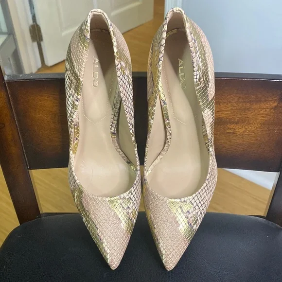 *ALDO* metallic stiletto snakeskin print heels ๐ NWOT - Picture 3 of 9